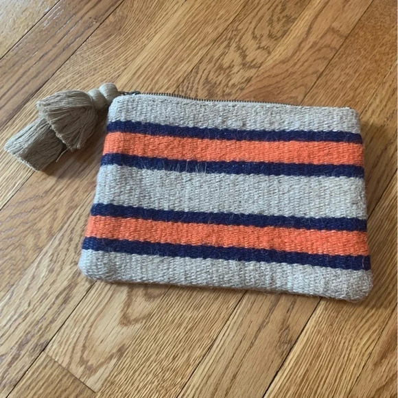 J. Jill Jute Striped Orange and Blue Clutch Coastal Grandmillenial - Picture 1 of 6